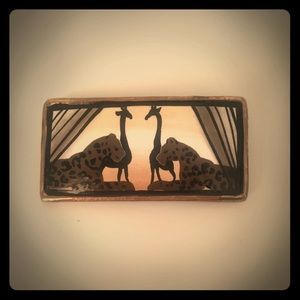 Golden Safari, signed, hand painted brooch.